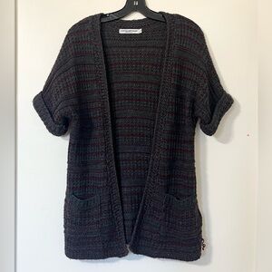 Cotton Emporium Striped Open Front Cardigan Boho Grunge Cozy Pocket Sweater Sz M